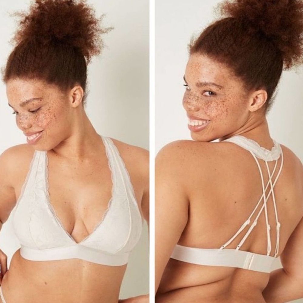 Victoria’s Secret Pink Lightly Lined - Padded Strappy Lace bralette bra white